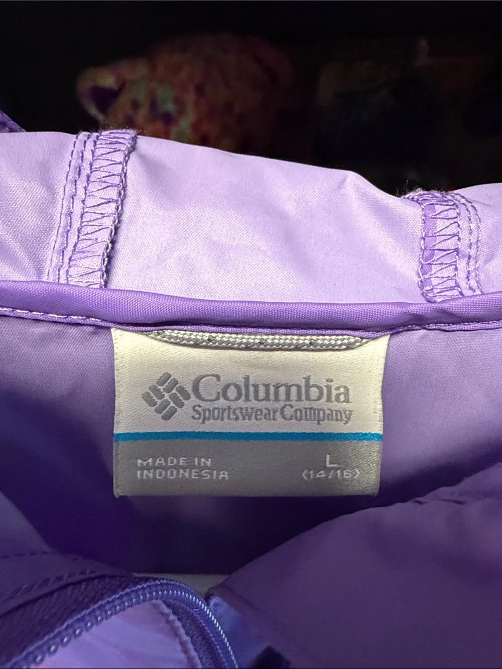 Columbia Girls size L Purple Hooded Packable Windbreaker